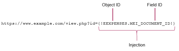 URL with object ID and field ID in the injection parameter