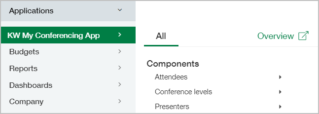 Attendee menu under KW My Conferencing App menu