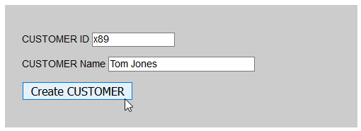 form with customer ID, name, and create customer button