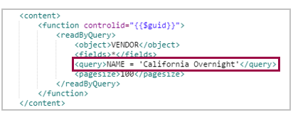 example query on vendor name