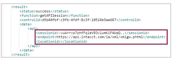 XML response with session ID and endpoint